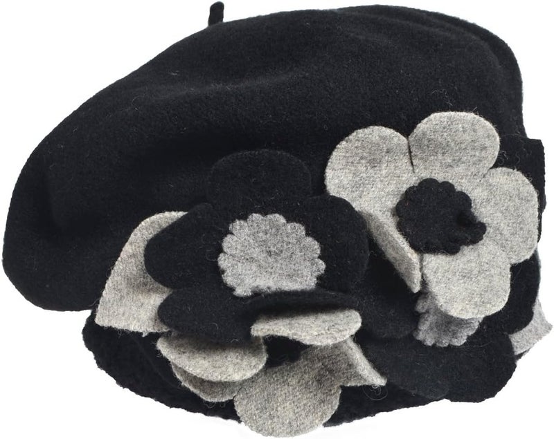 VECRY Lady French Beret 100% Wool Beret Floral Dress Beanie Winter Hat - Image 2